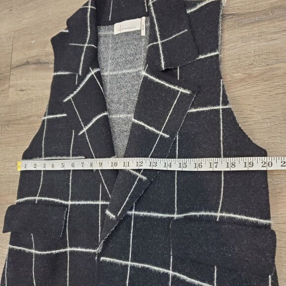 by Anthropologie Checkered Plaid Open Front Long Sweater Vest OS Preppy Career - Picture 7 of 11